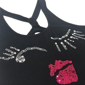 Bar III Black Rhinestone and Sequin Racerback Top